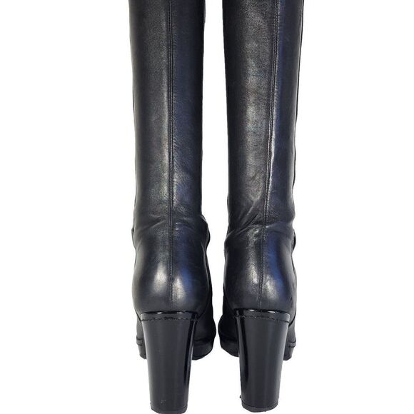 Stuart Weitzman Women's US7,5-8 Black Leather Buckle Heel PullOn Over Knee Boots - Picture 11 of 15